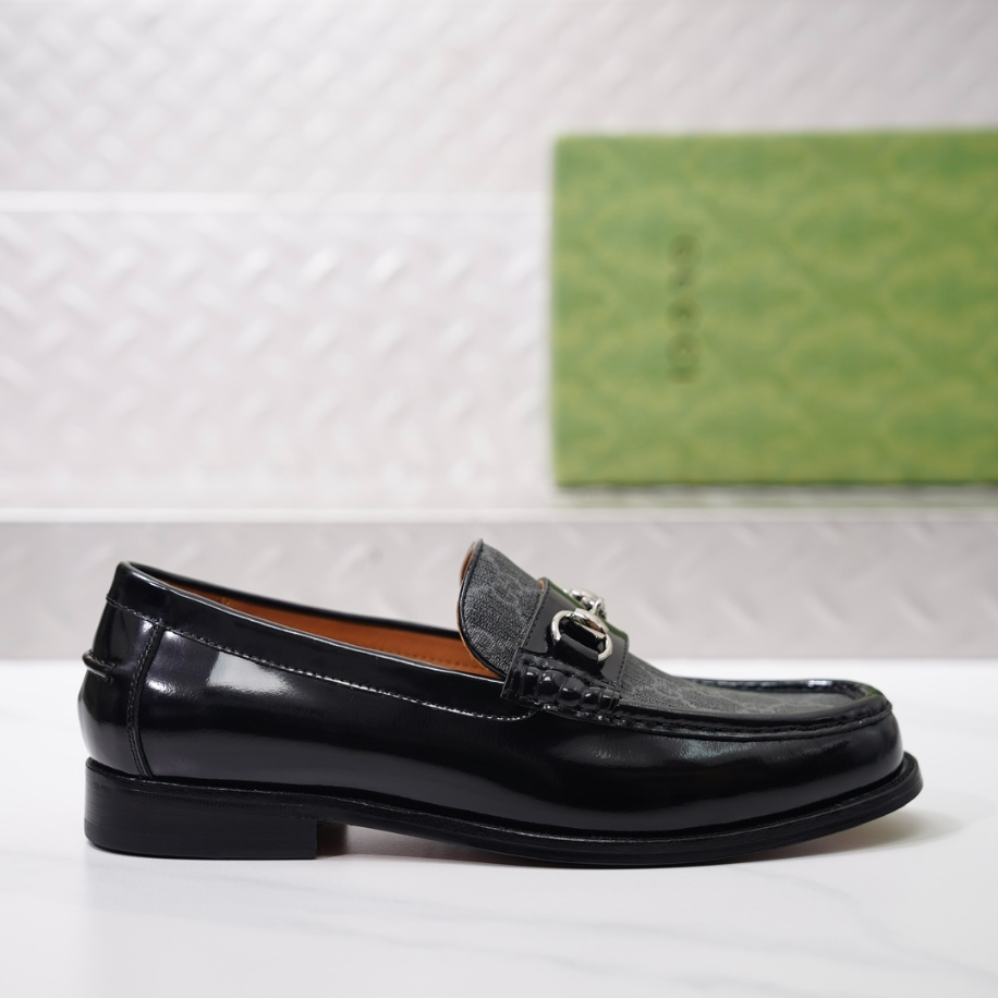 (1:1 replica) GUCCI LEATHER BLACK GC LOGO LOAFER GL054