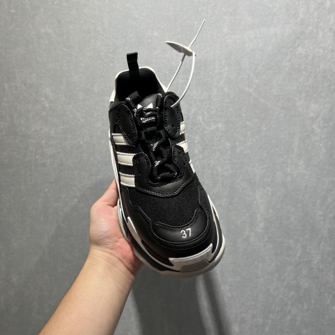 (1:1 replica) Balenciaga x Adidas Triple S Trainers Black For Women