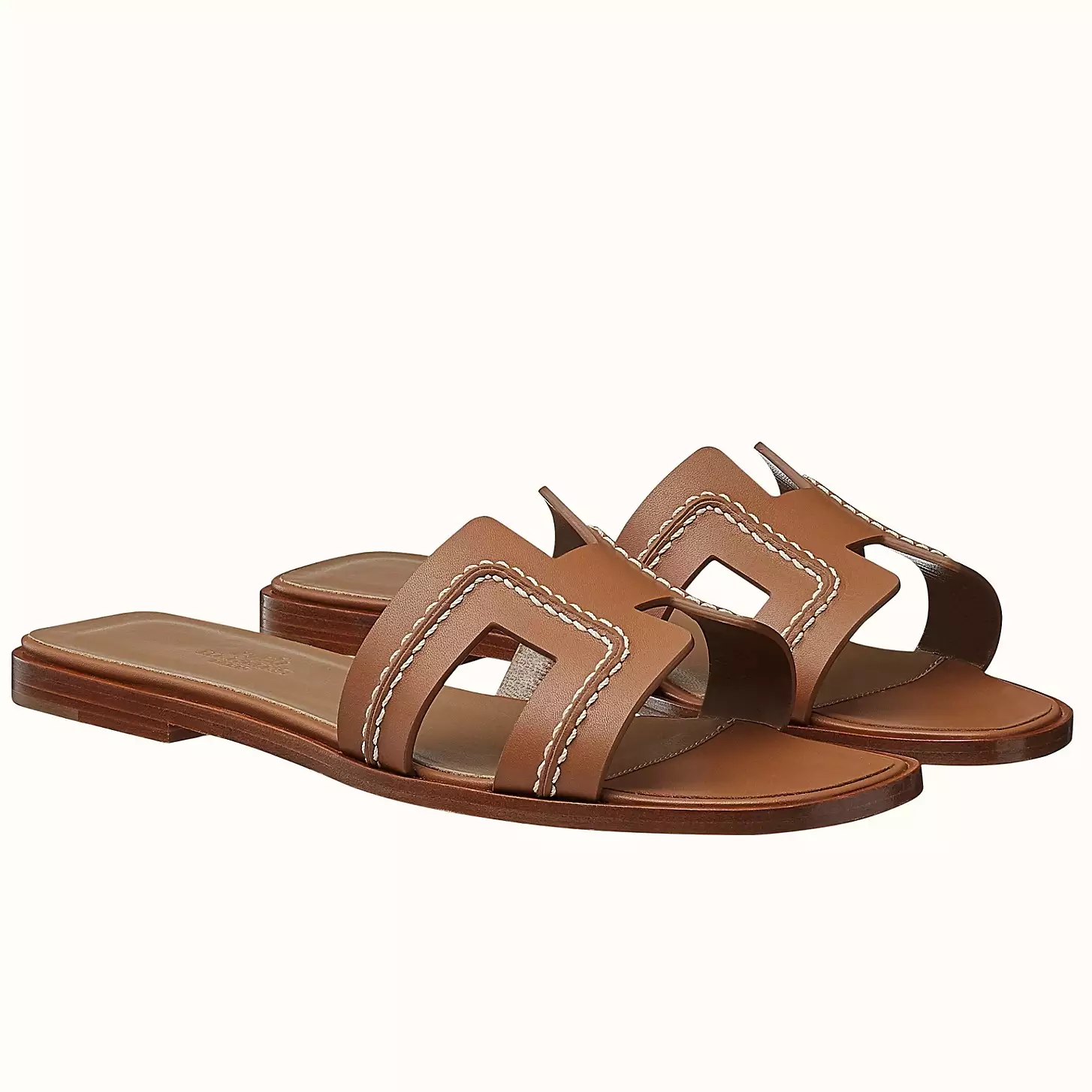 (1:1 replica) HERMES ORAN SLIDE SANDALS IN BROWN LEATHER WITH STITCHED HMSD043
