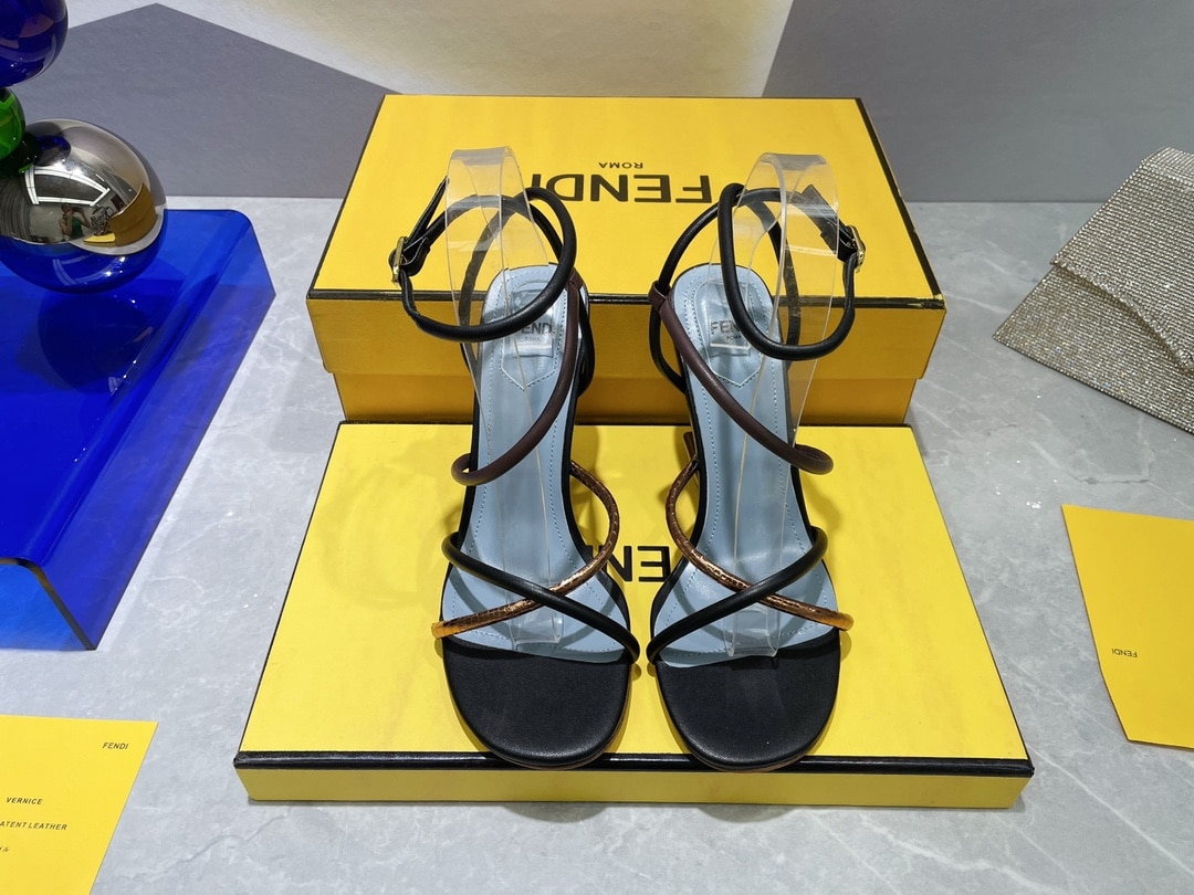 (1:1 replica) Fendi First Brown Nappa High-Heeled Sandals For Women 8X8274AHIUF1H0L