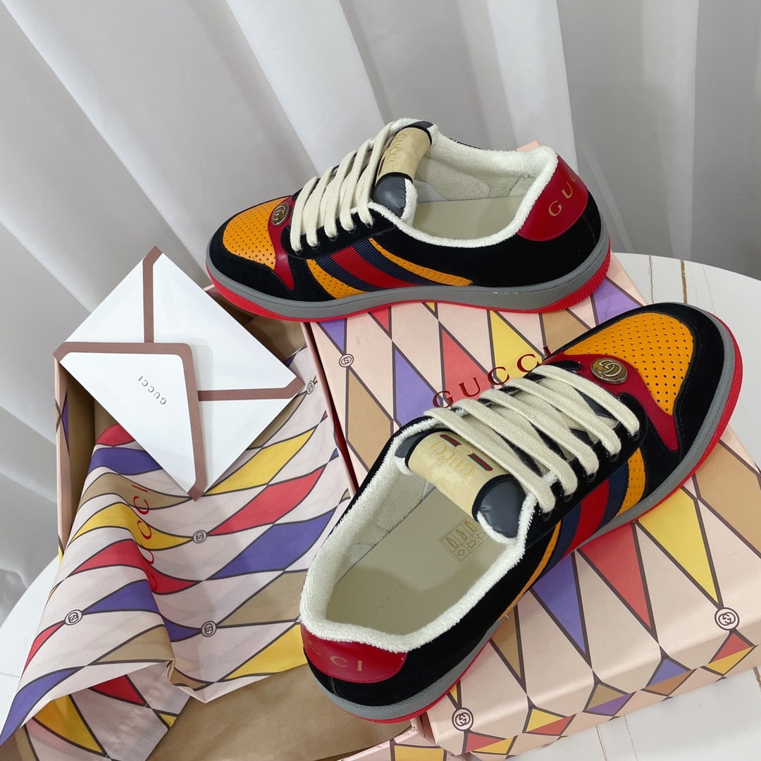 (1:1 replica) Gucci Women s Screener Sneaker Black/Yellow For Women GG