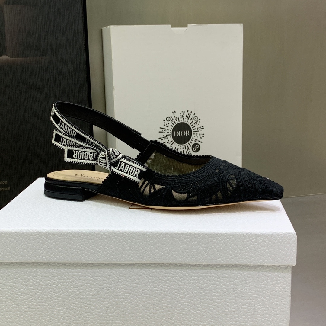 (1:1 replica) Christian Dior Women s J Adior Slingback Ballerina Flat Black For Women CD