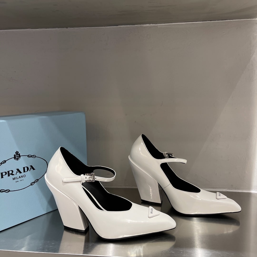 (1:1 replica) Prada Brushed Pumps White For Women 3.7in/95mm PRD