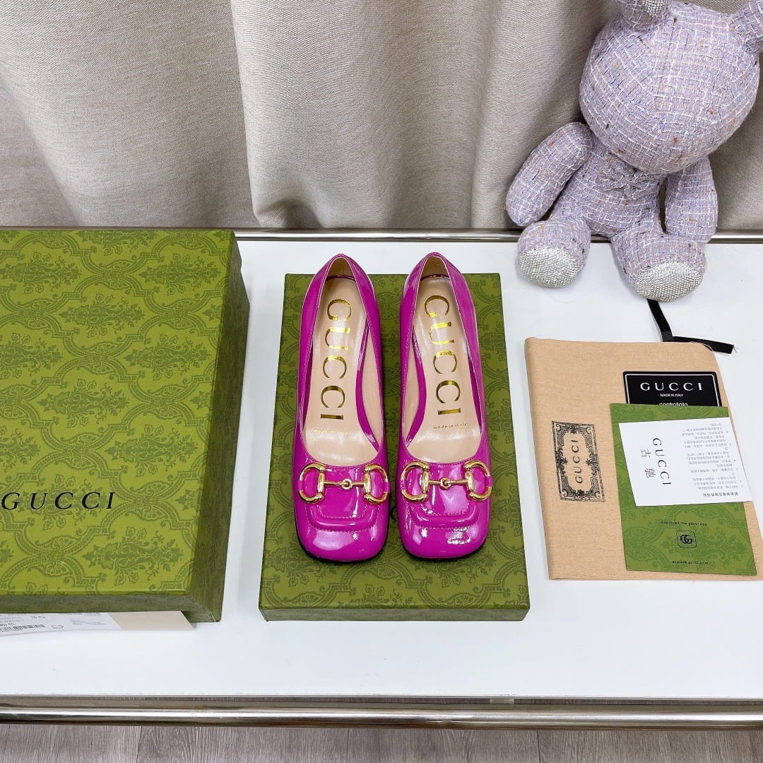 (1:1 replica) Gucci Women s Mid-Heel Ballet Flat With Horsebit Dark Pink For Women GG