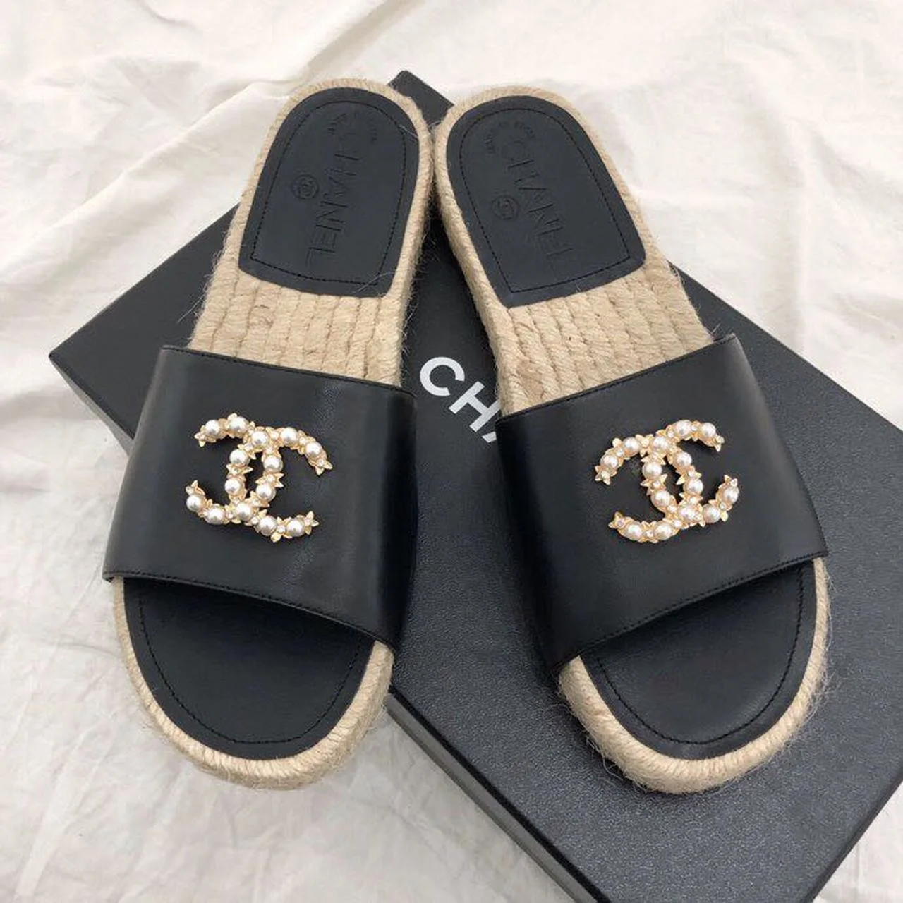 (1:1 replica) Chanel CC Jewel Logo Espadrille Black For Women, Women s Shoes