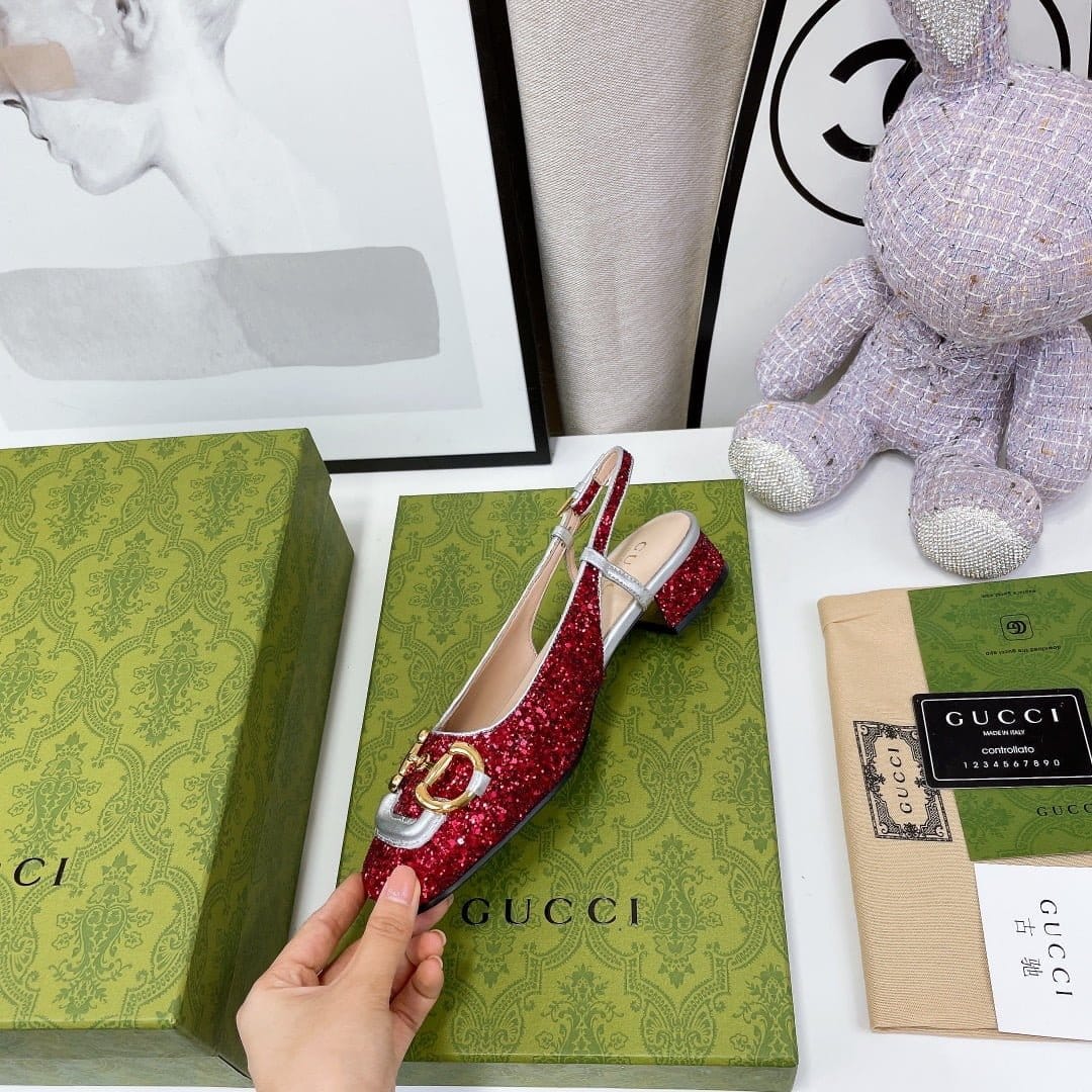 (1:1 replica) Gucci Lovelight Slingback With Horsebit Red For Women GG