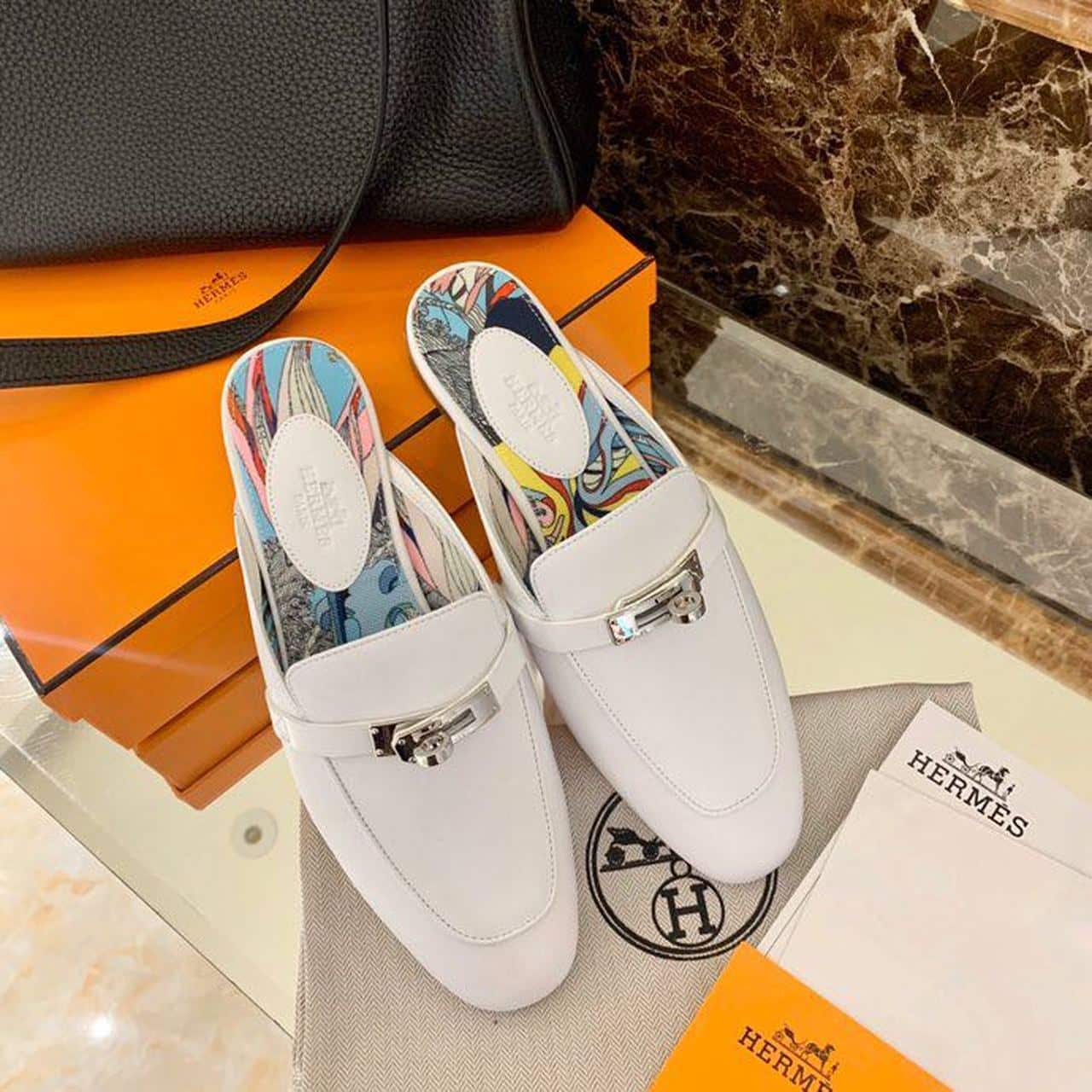 (1:1 replica) Hermes Oz Mule White For Women, Women s Shoes H201075Z