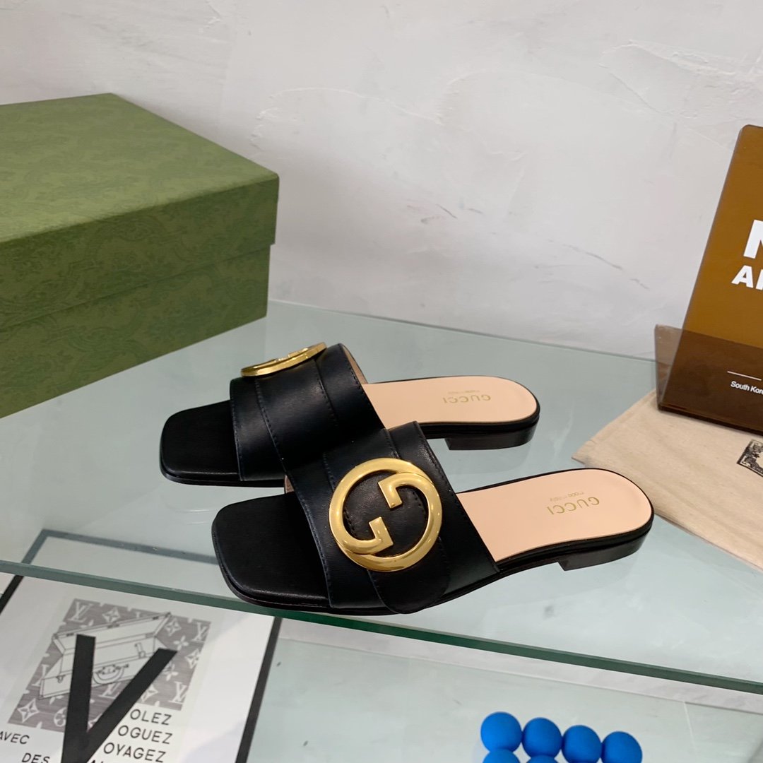 (1:1 replica) Gucci Blondie Slide Sandal Black For Women GG