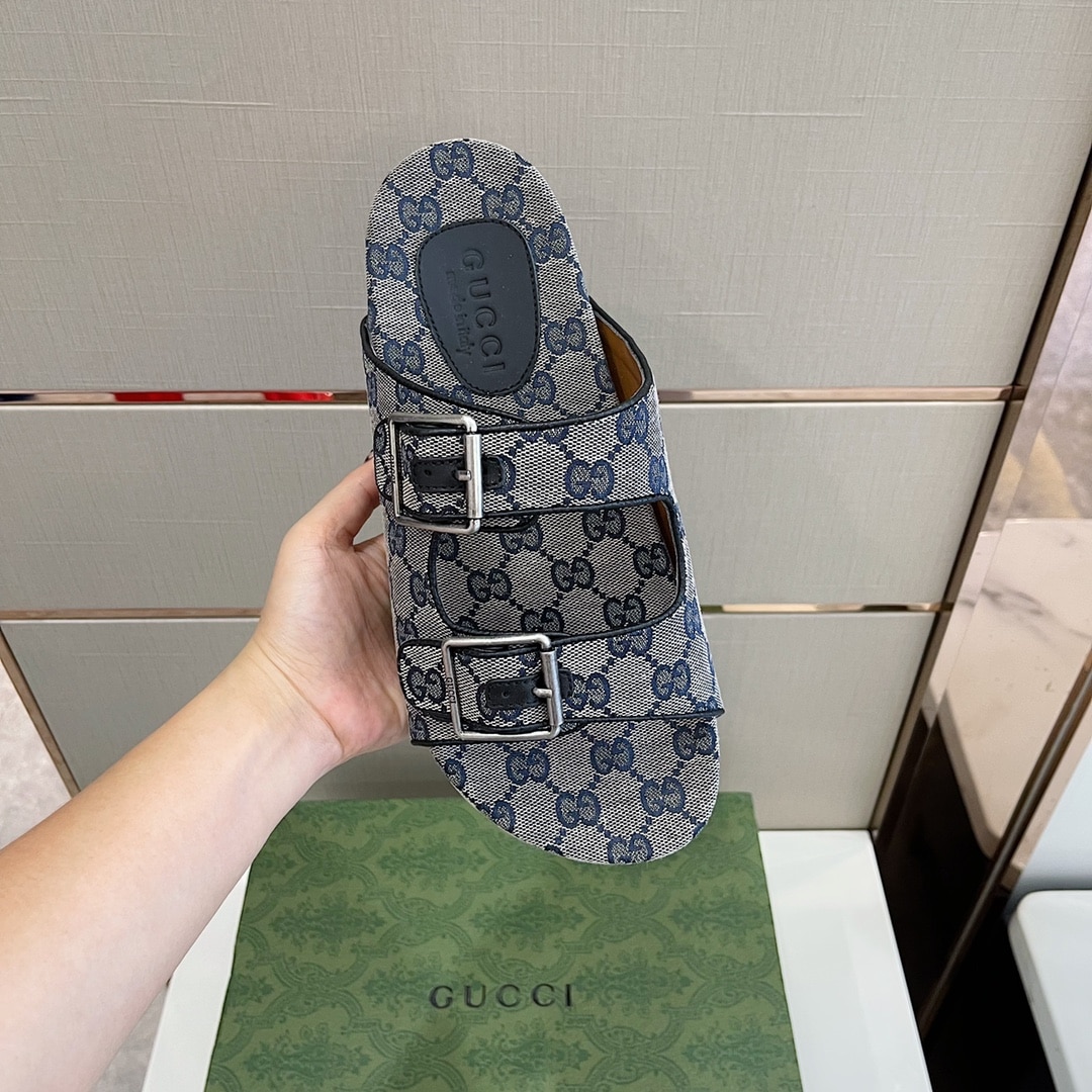 (1:1 replica) Gucci Women s Slide Sandal With Straps Grey For Women GG