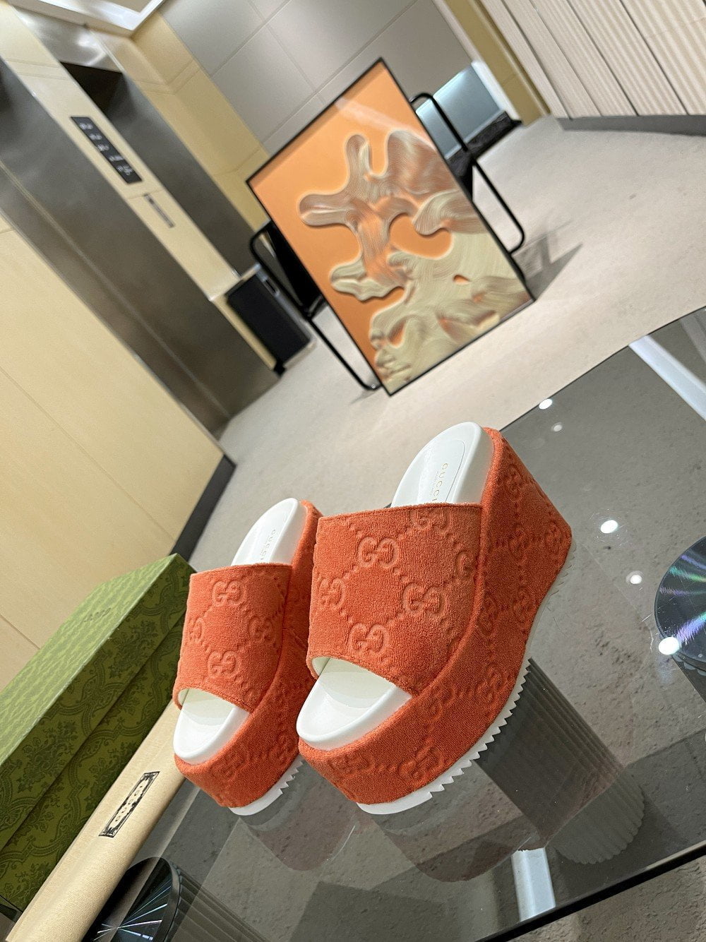 (1:1 replica) Gucci Women s GG Platform Sandal Orange For Women GG