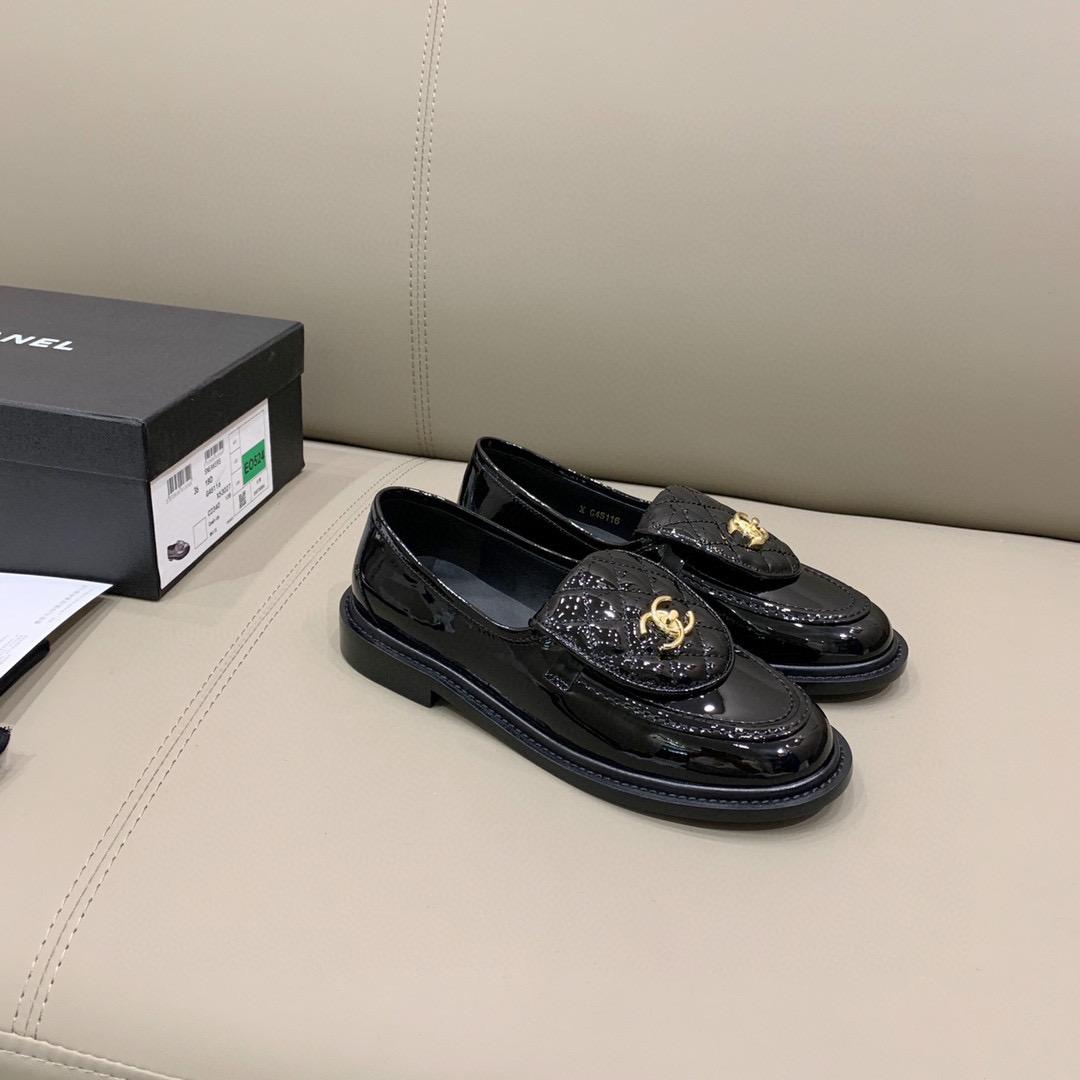 (1:1 replica) Chanel Loafers Shiny Black For Women, Women s Shoes G36646