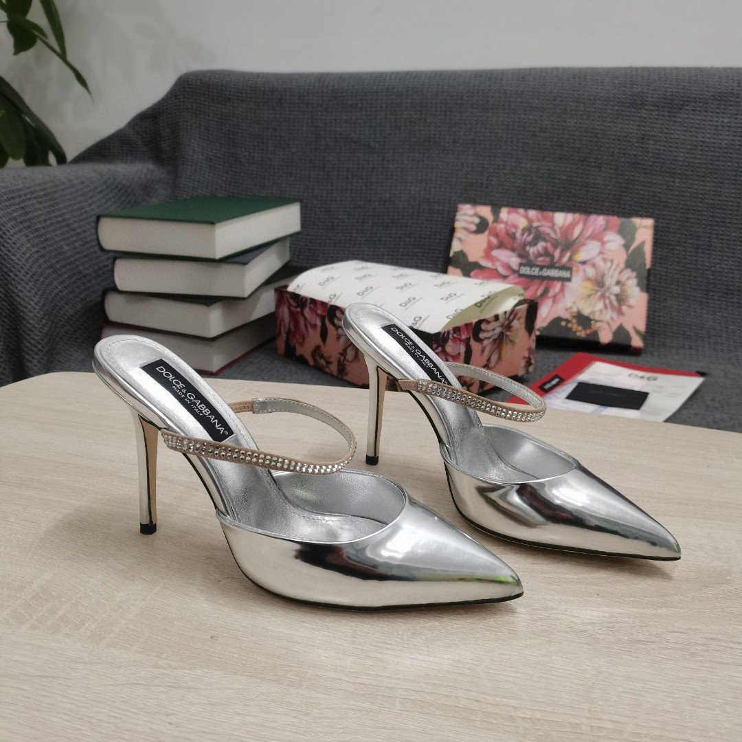 (1:1 replica) Dolce Gabbana Mirrored-Effect Mules With Embroidery Silver For Women DG Shoes CI0150AY8568D708