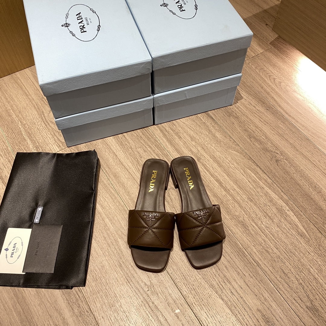 (1:1 replica) Prada Quilted Nappa Sabots Brown For Women 0.4in/10mm PRD