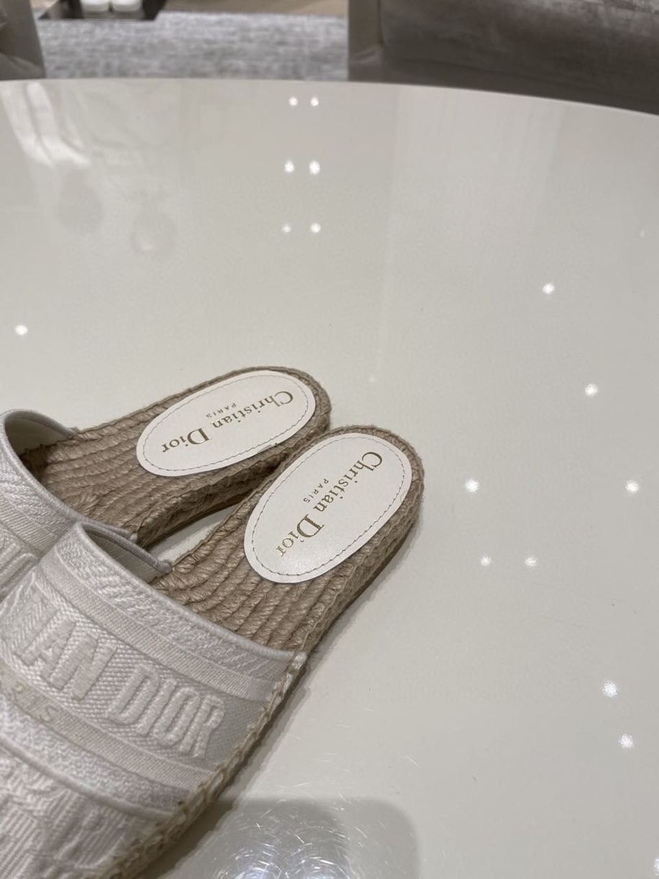 (1:1 replica) Christian Dior Granville Espadrille White Embossed Lambskin White For Women CD