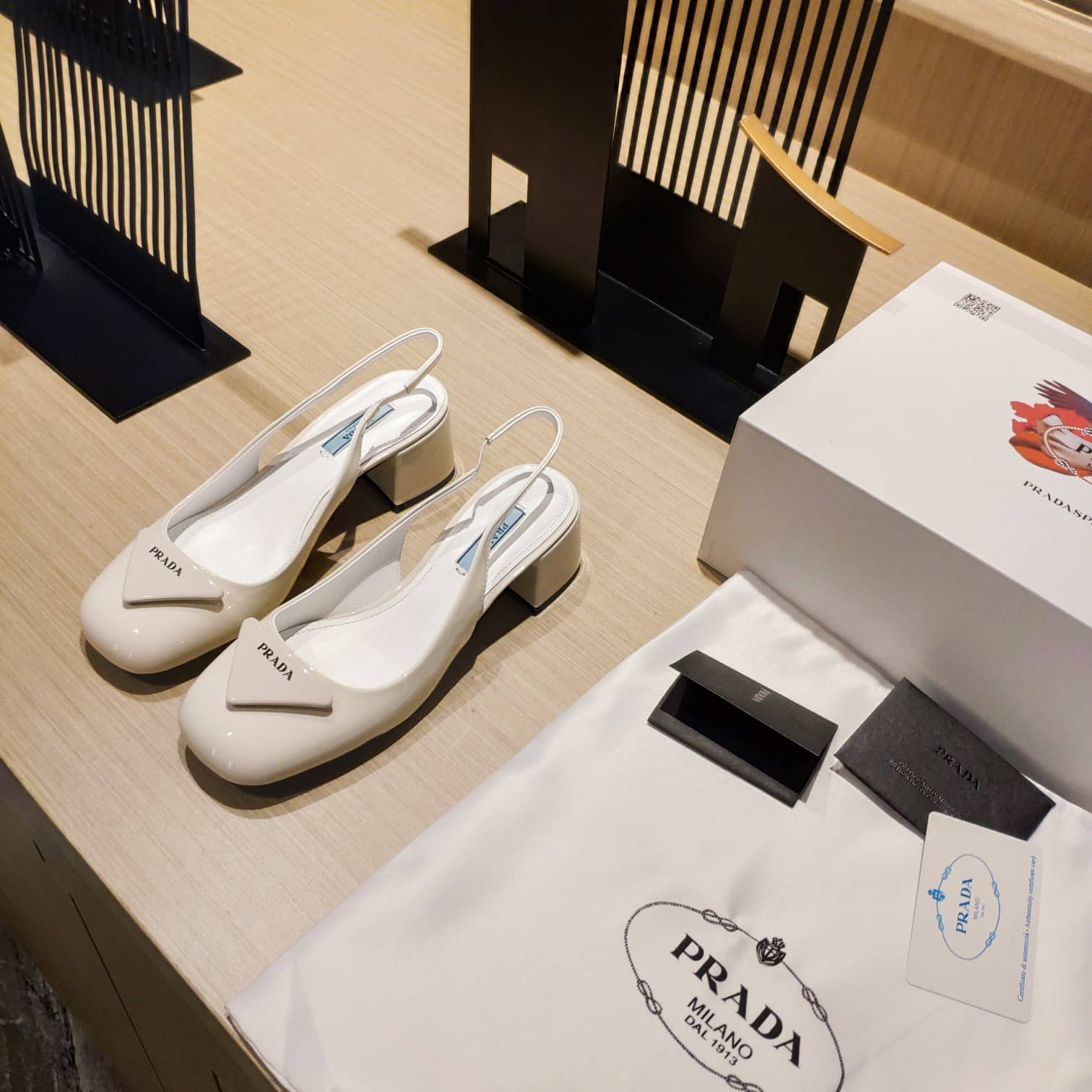 (1:1 replica) Prada Patent Sling-Back Pumps White For Women 1.8in/45mm PRD