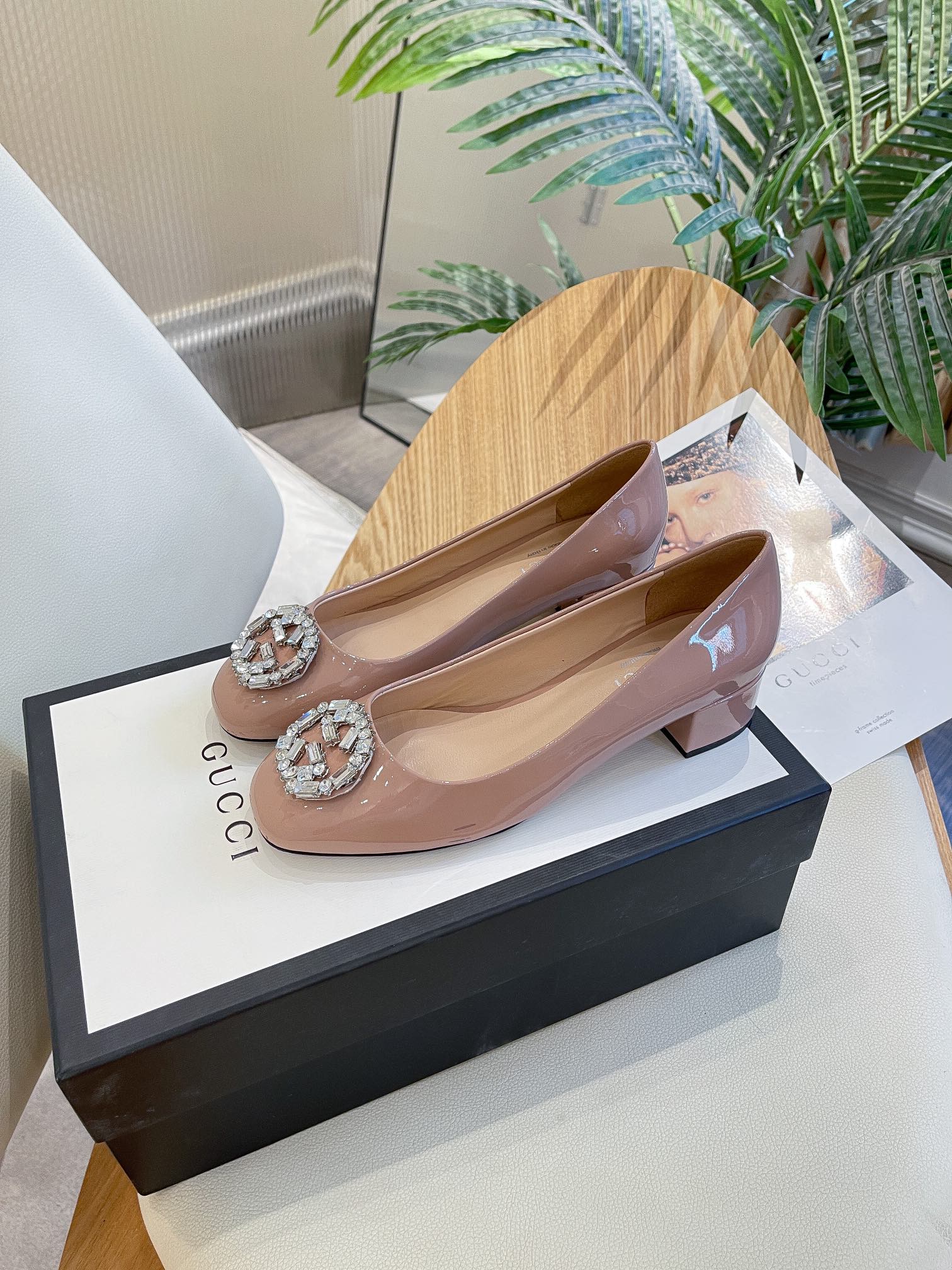 (1:1 replica) Gucci Women s Blondie Mid-Heel Pump Pink For Women GG