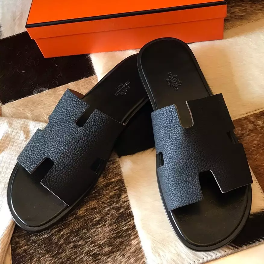 (1:1 replica) HERMES MEN S IZMIR SANDALS IN BLACK CLEMENCE LEATHER HMSD022