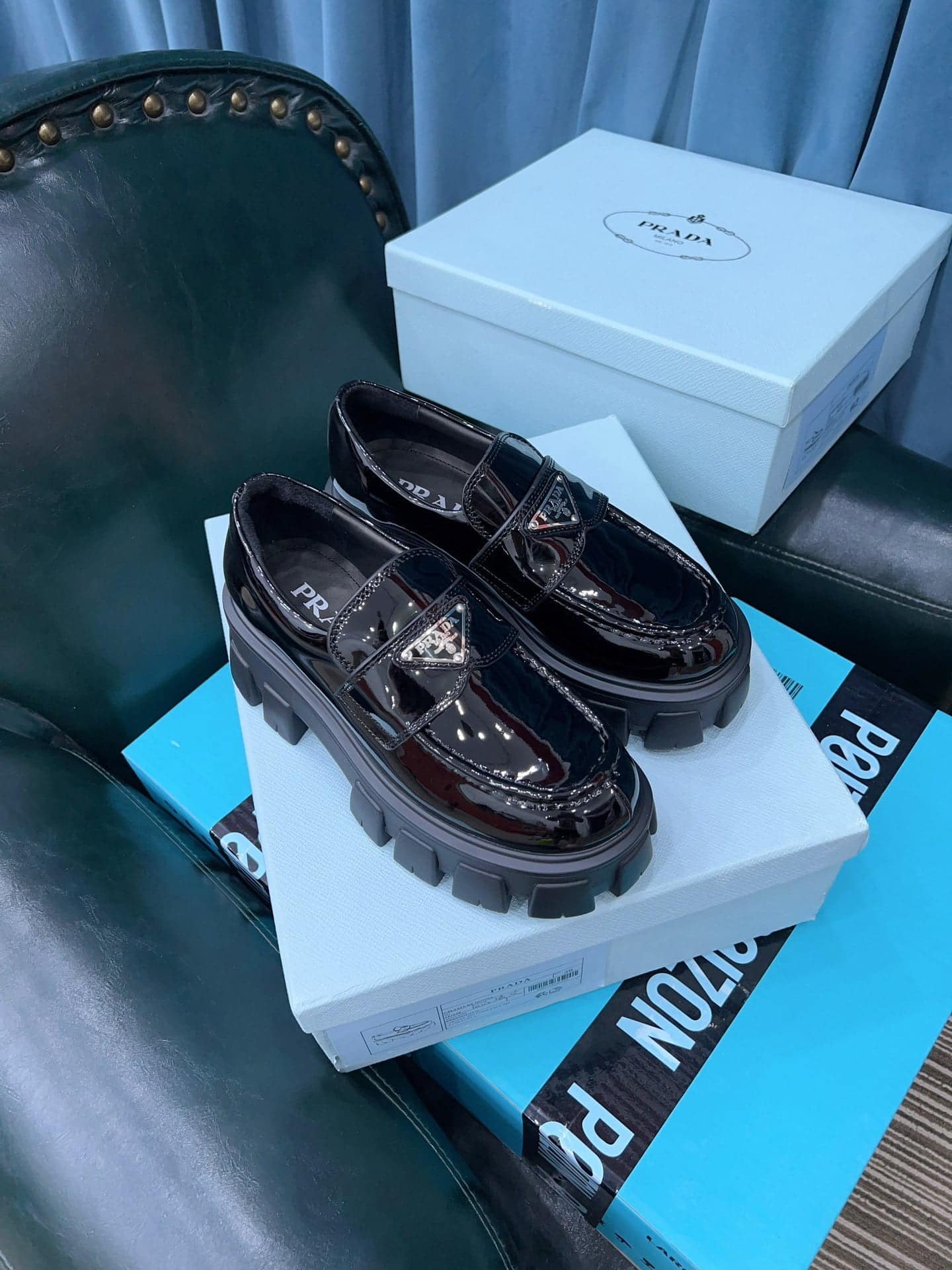 (1:1 replica) Prada Monolith Brushed Loafers Black For Women 2.4in/60mm PRD 2DE129_B4L_F0002