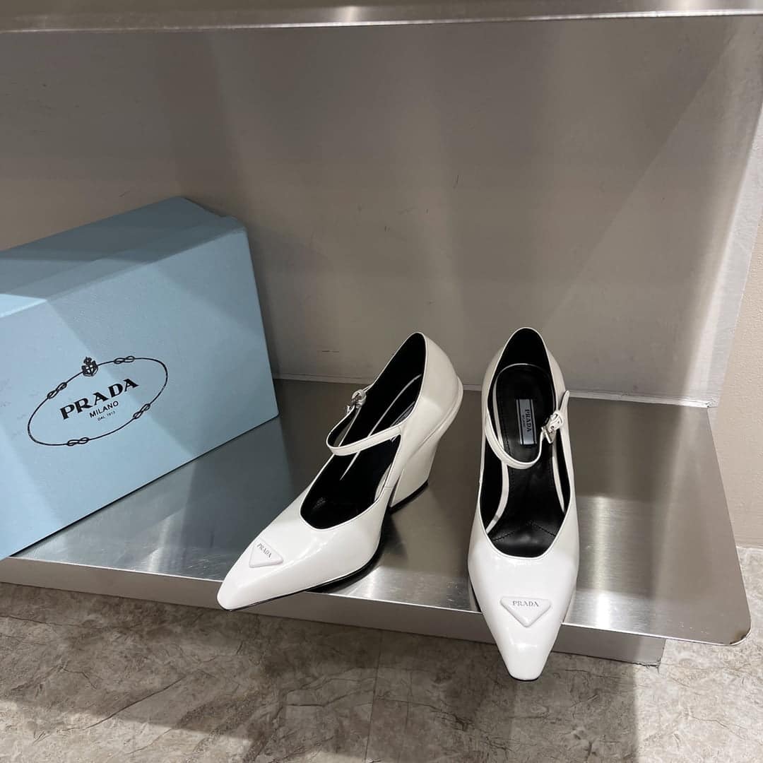 (1:1 replica) Prada Brushed Pumps White For Women 3.7in/95mm PRD