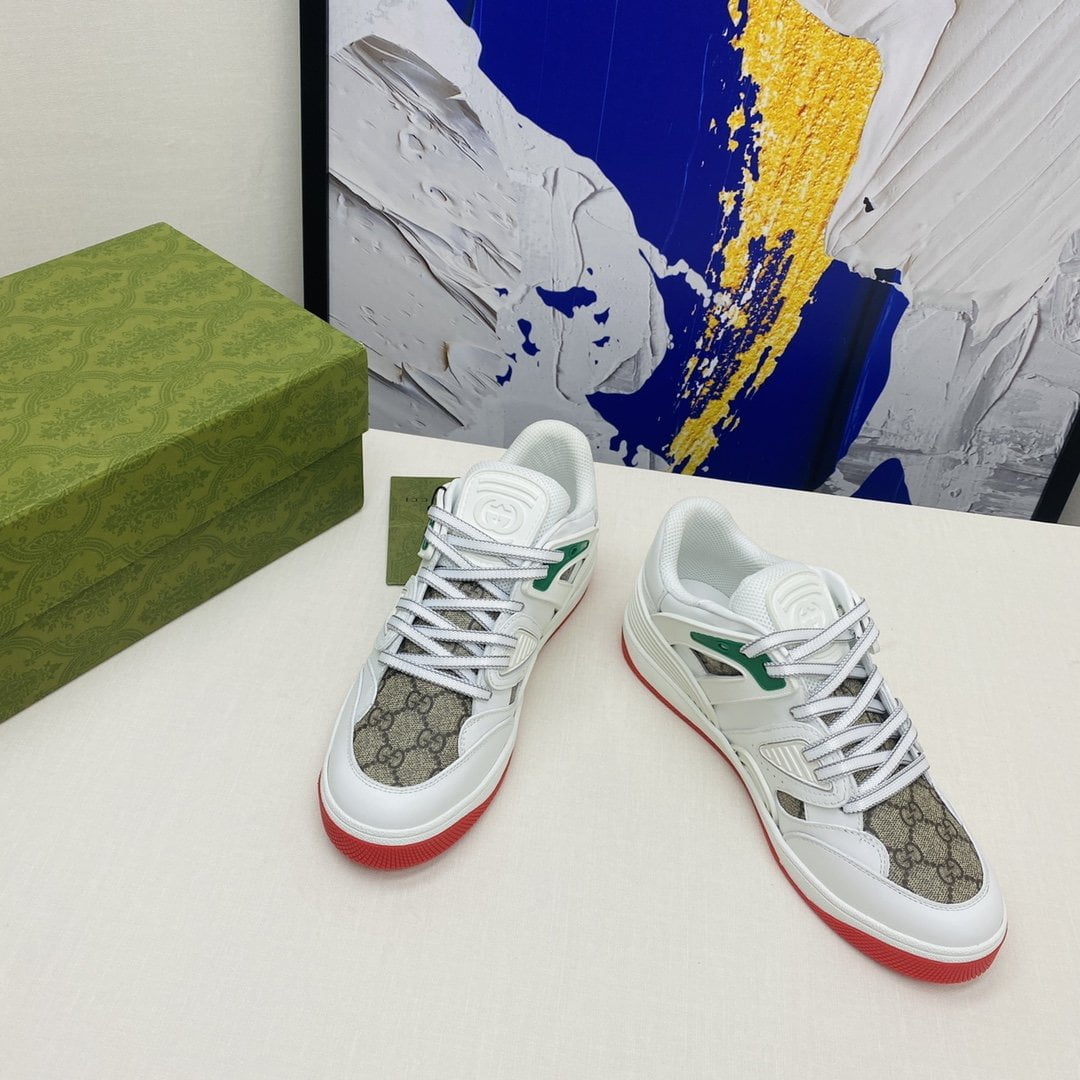 (1:1 replica) Gucci Women s Gucci Basket Sneaker By Fabrics White And Brown For Women GG