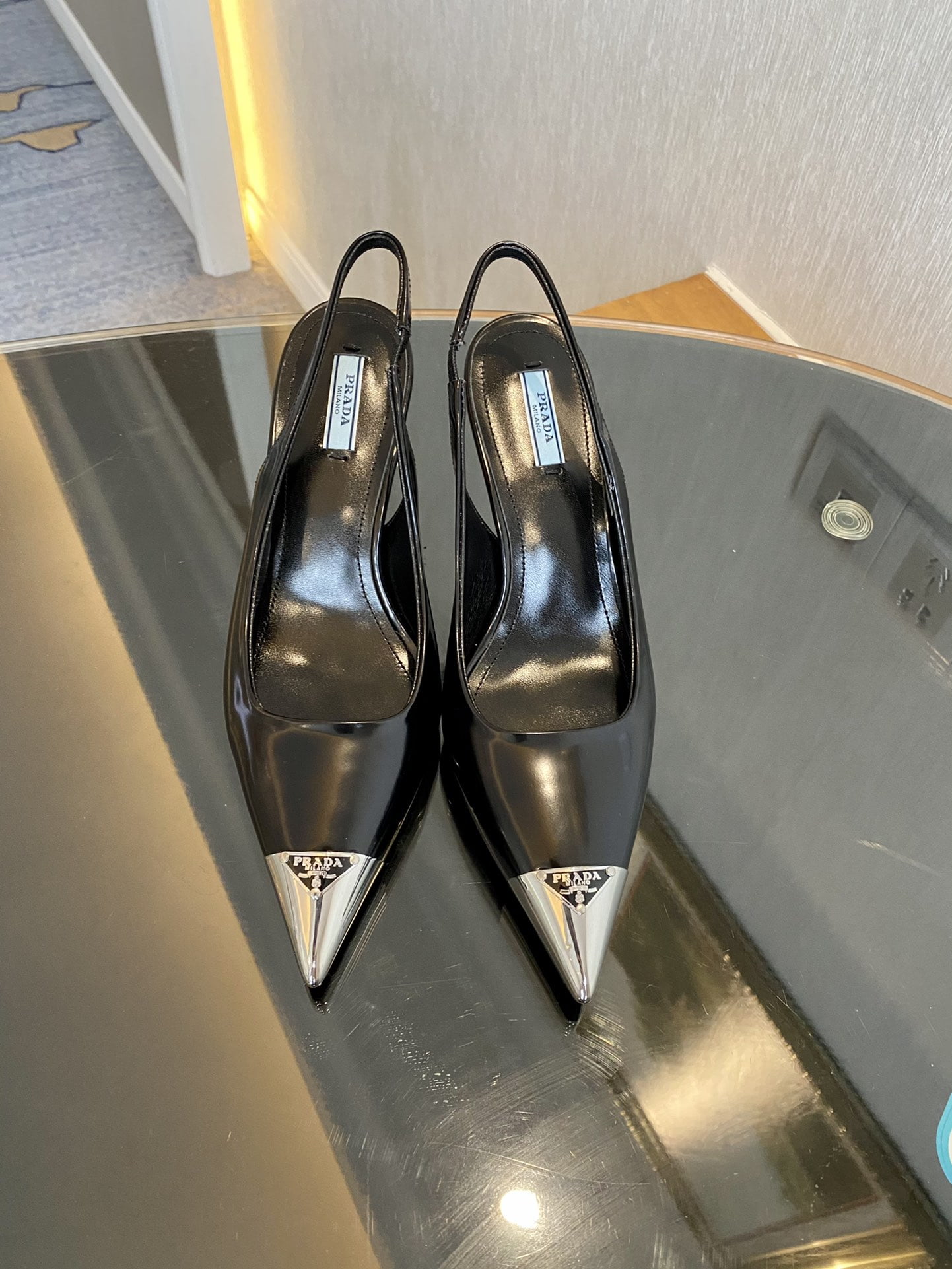 (1:1 replica) Prada Brushed Slingback Pumps Black For Women 2.9in/75mm PRD 1I903M_055_F0002_F_075