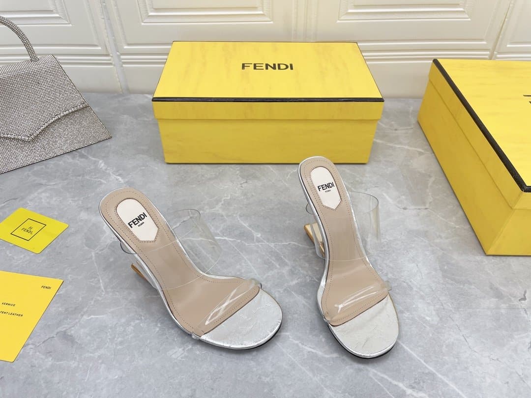 (1:1 replica) Fendi First White Transparent High-Heeled Sandals For Women