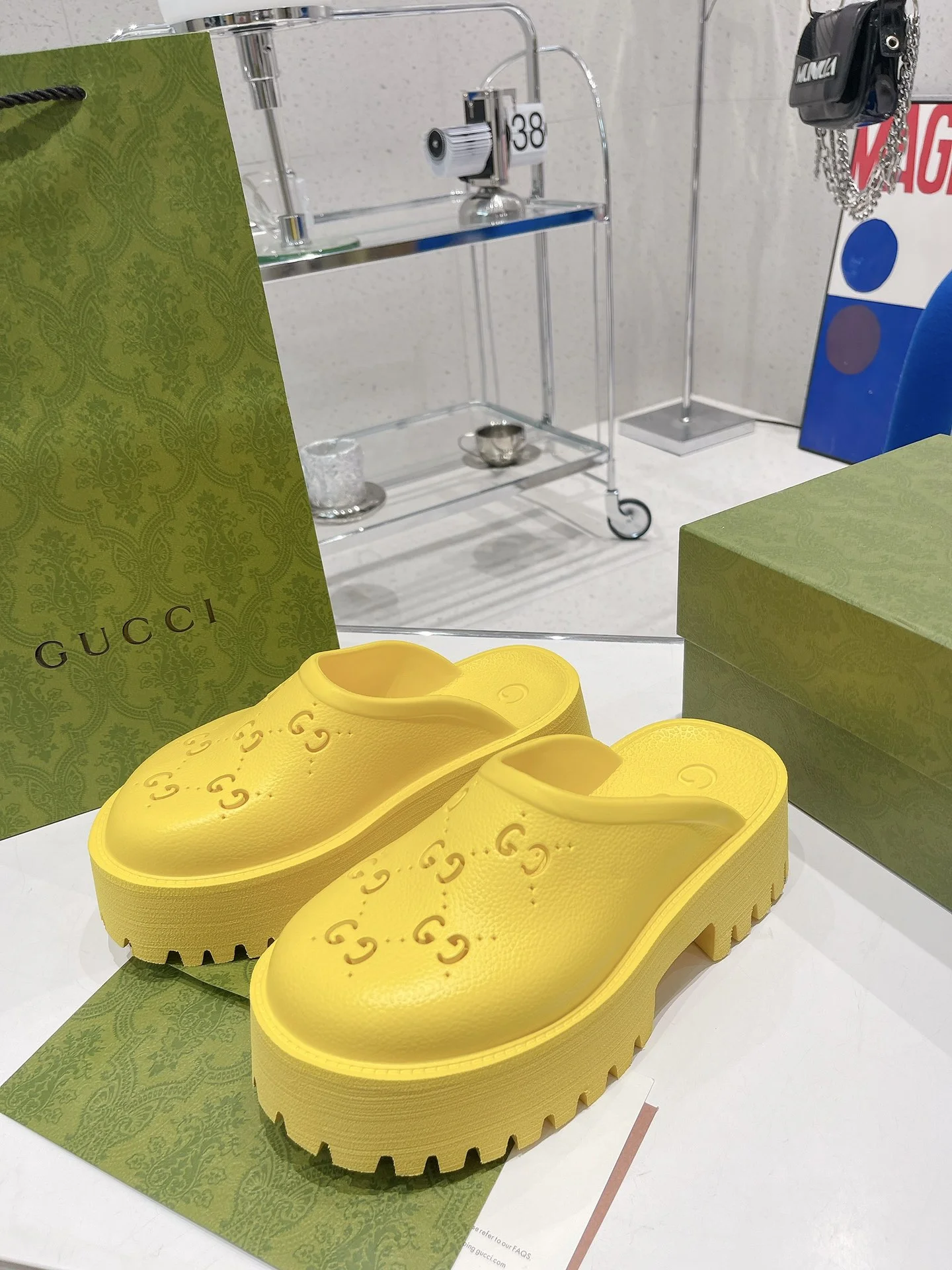 (1:1 replica) Gucci Women s Platform Perforated G Sandal Yellow For Women GG