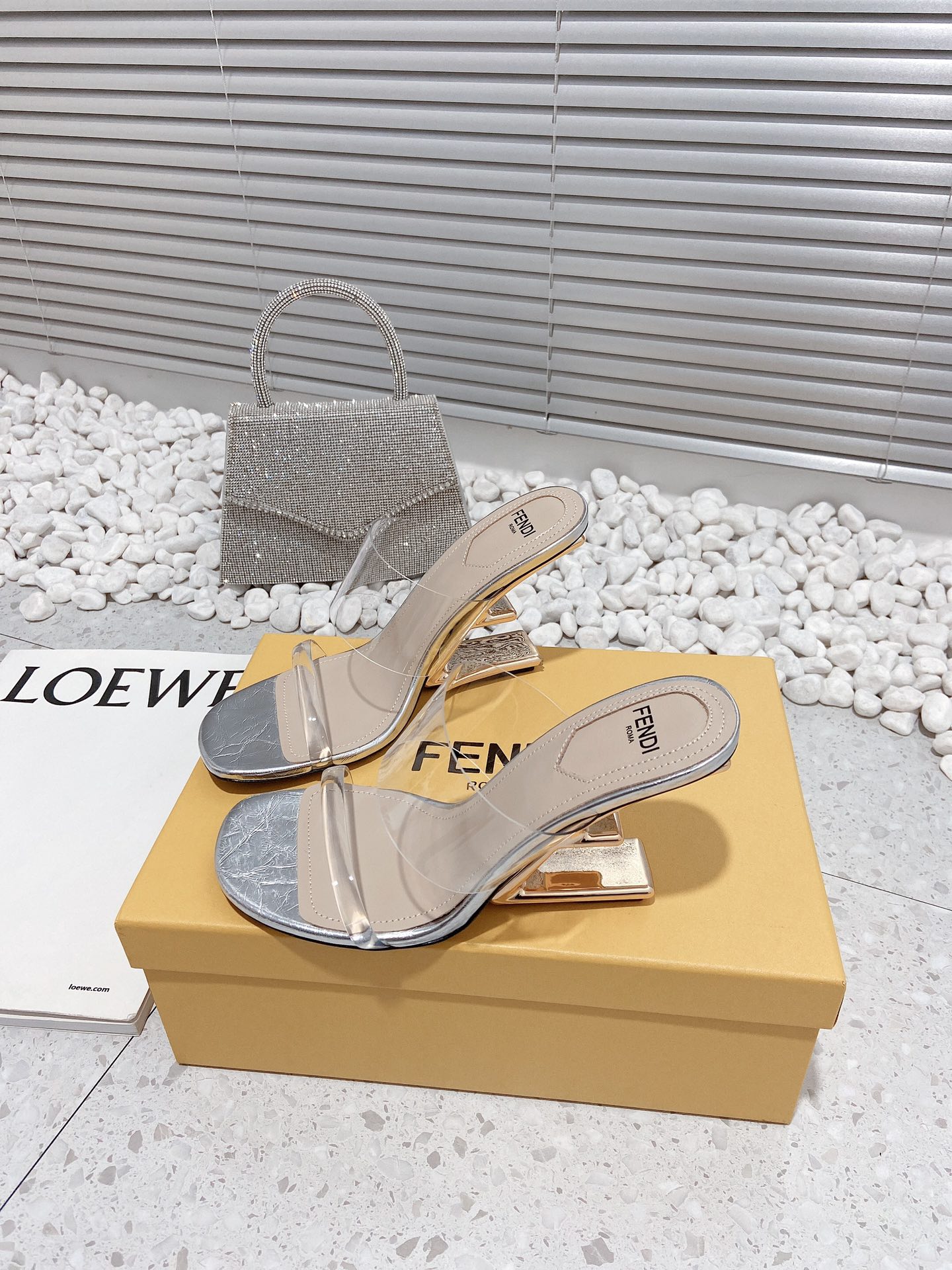 (1:1 replica) Fendi First Silver Transparent High-Heeled Sandals For Women