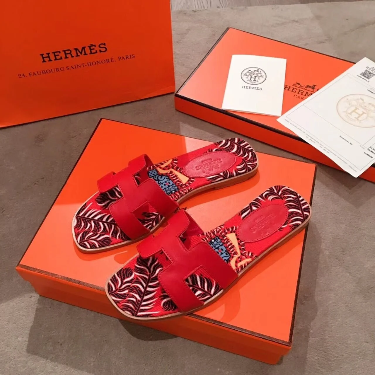 (1:1 replica) Hermes Oran Sandal Multicolor/Red For Women, Women s Shoes H211170Z