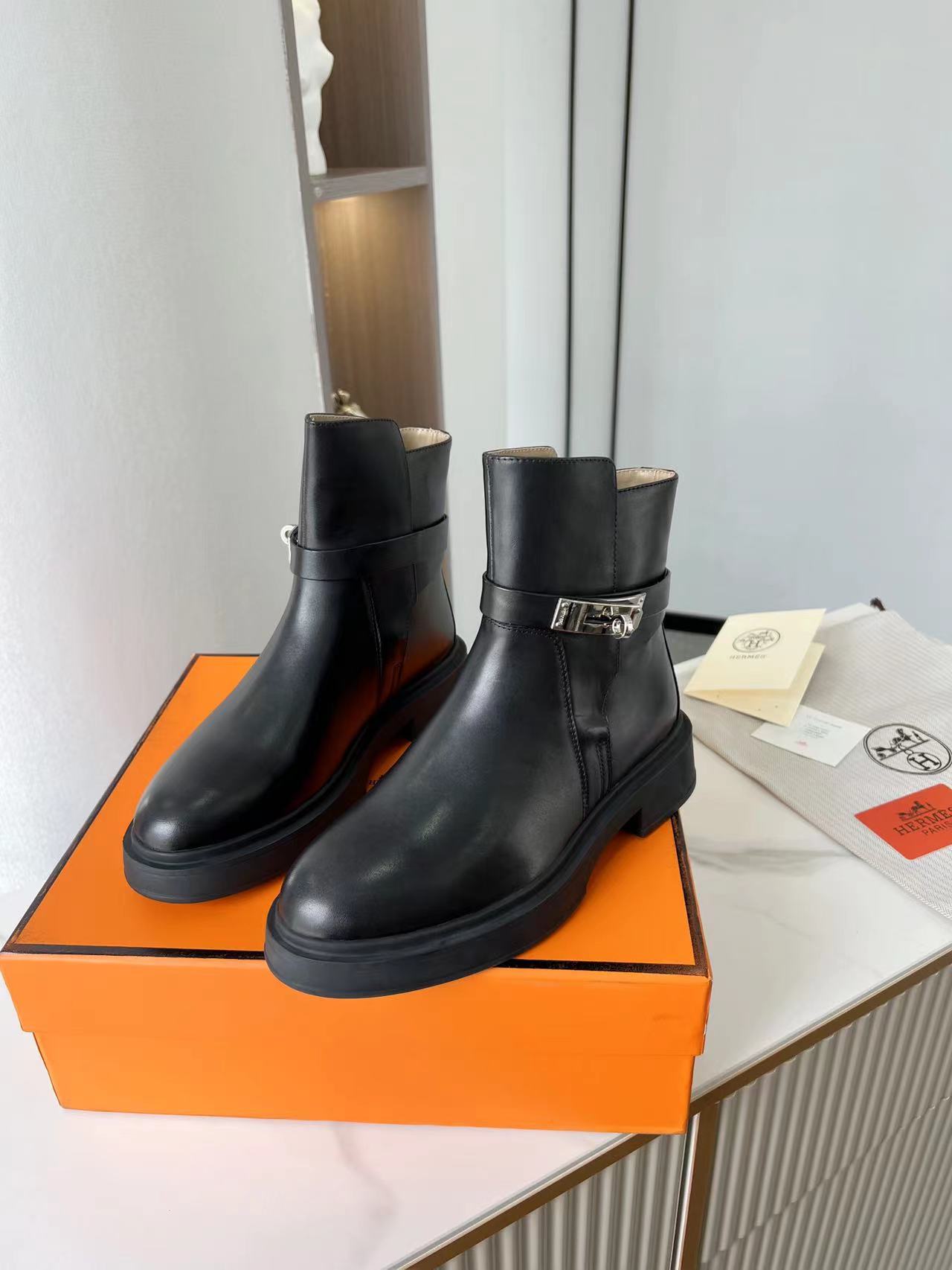 (1:1 replica) Hermes Veo Ankle Boot Black For Women, Women s Shoes H221827ZH01435