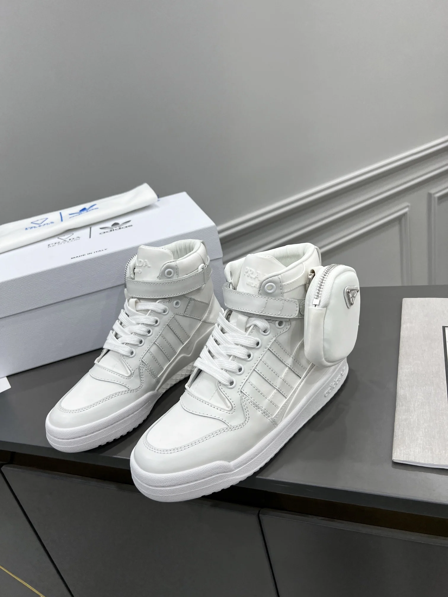 (1:1 replica) Prada Adidas For Prada Re-Nylon Forum High Top Sneakers White For Women 1.6in/40mm PRD 2TG193_3LJX_F01CD