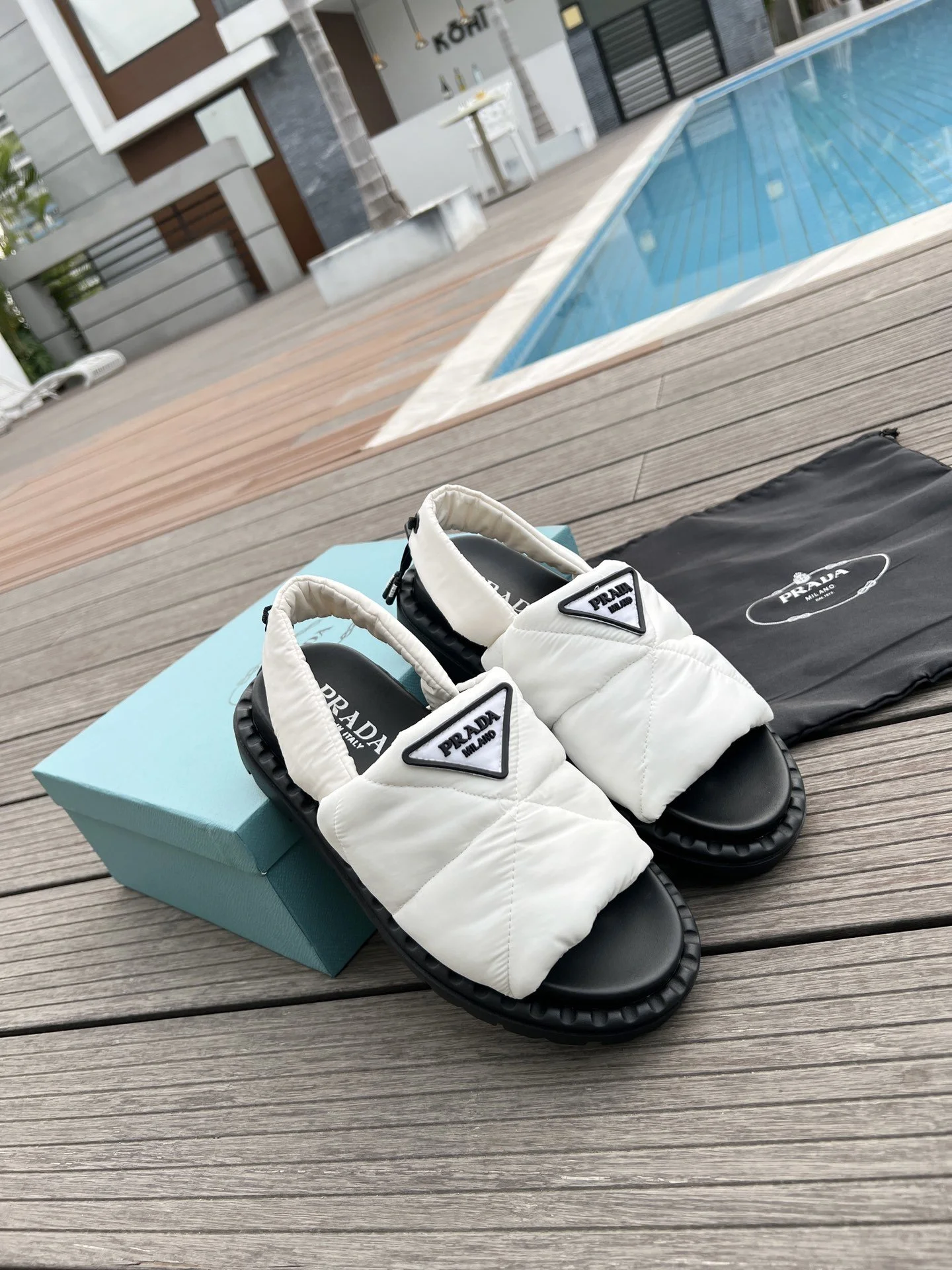 (1:1 replica) Prada Padded Nylon Sandals White For Women 0.8in/20mm PRD