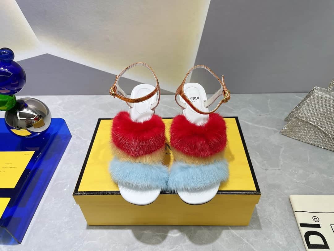 (1:1 replica) Fendi First Light Blue Mink High-Heeled Sandals For Women 8X8275AI12F1H03