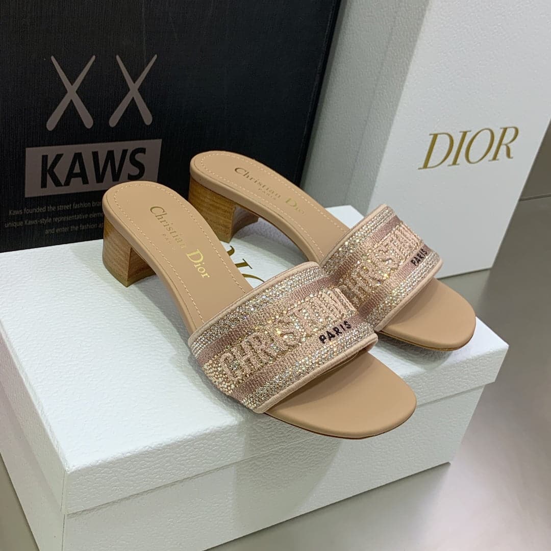 (1:1 replica) Christian Dior Women s Dway Heeled Slide Pink For Women CD