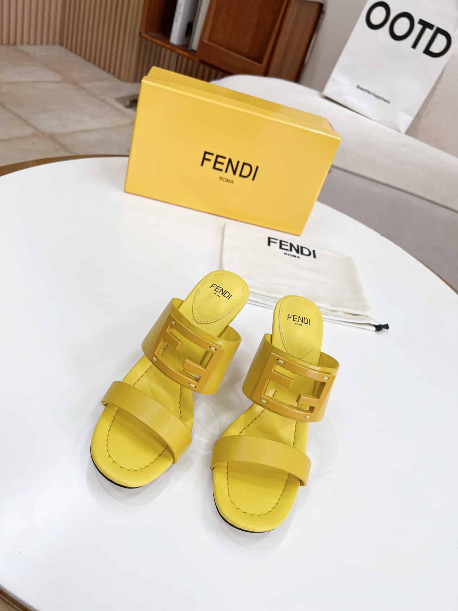 (1:1 replica) Fendi Baguette Yellow Heels For Women