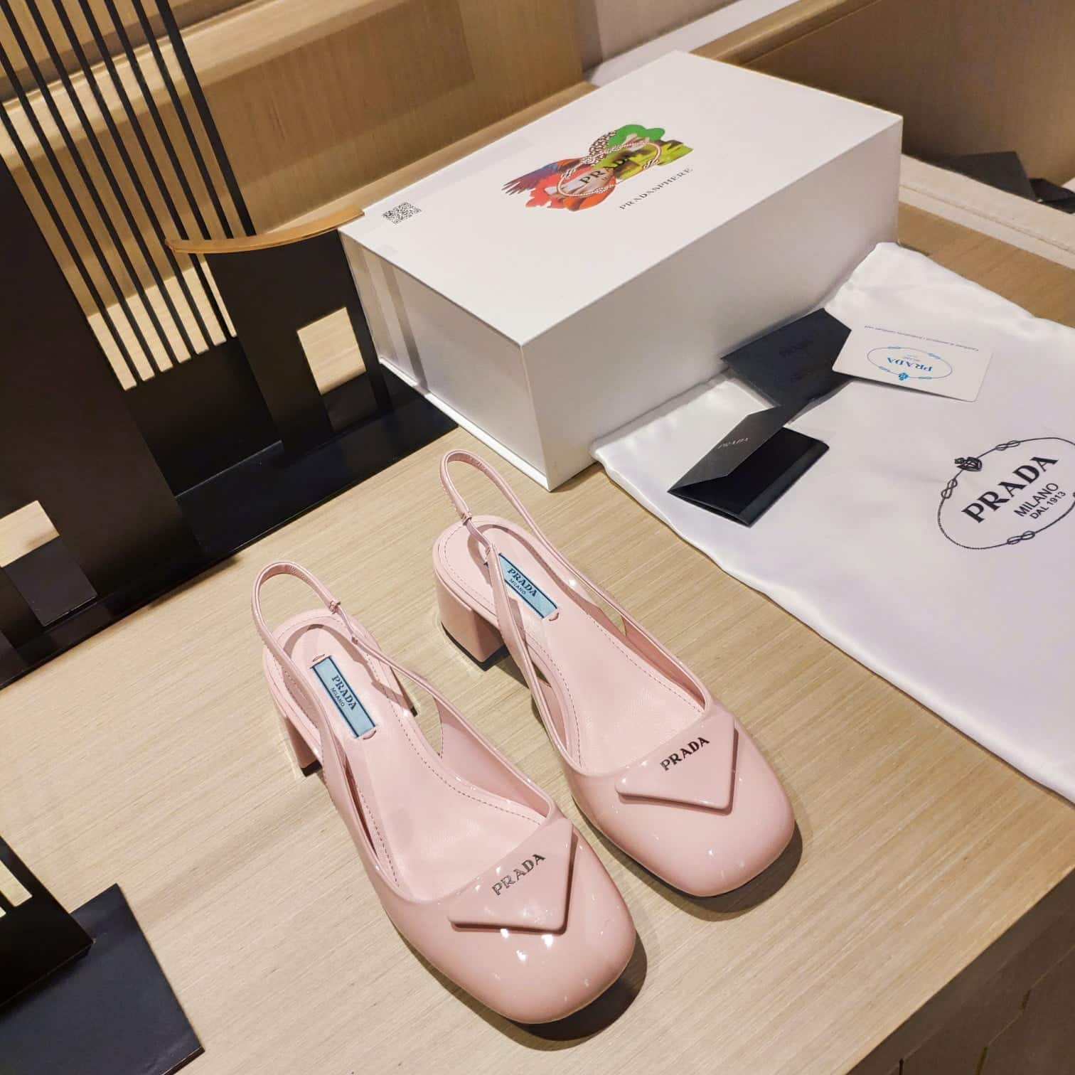 (1:1 replica) Prada Patent Sling-Back Pumps Pink For Women 1.8in/45mm PRD
