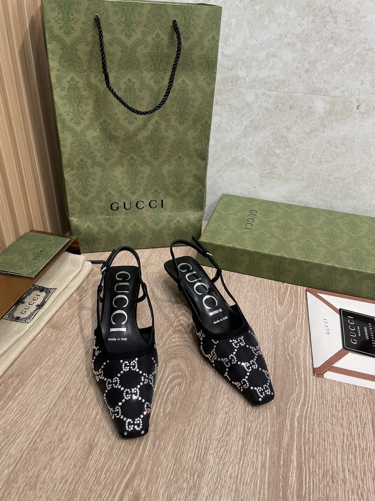 (1:1 replica) Gucci Women s GG Slingback Pump Fabric For Women GG