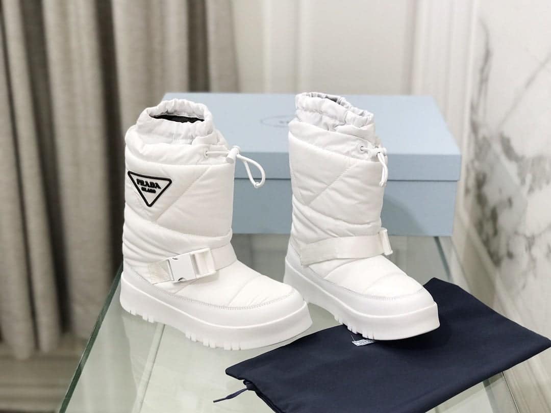 (1:1 replica) Prada Nylon Gabardine Booties White For Women PRD