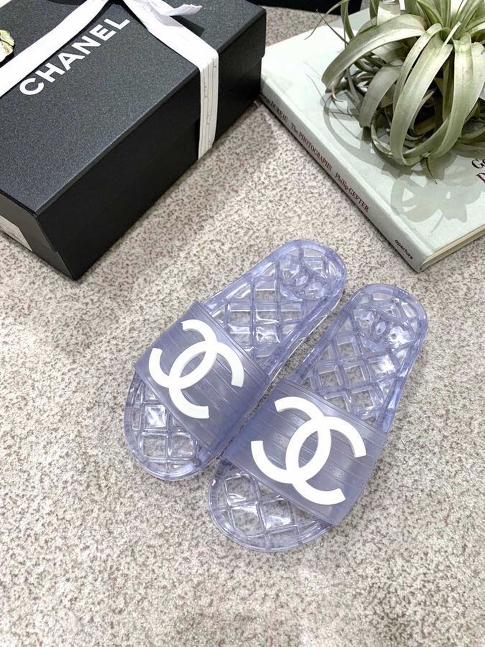(1:1 replica) Chanel Mule Glossy Transparent CC Logo PVC Clear For Women, Women s Shoes