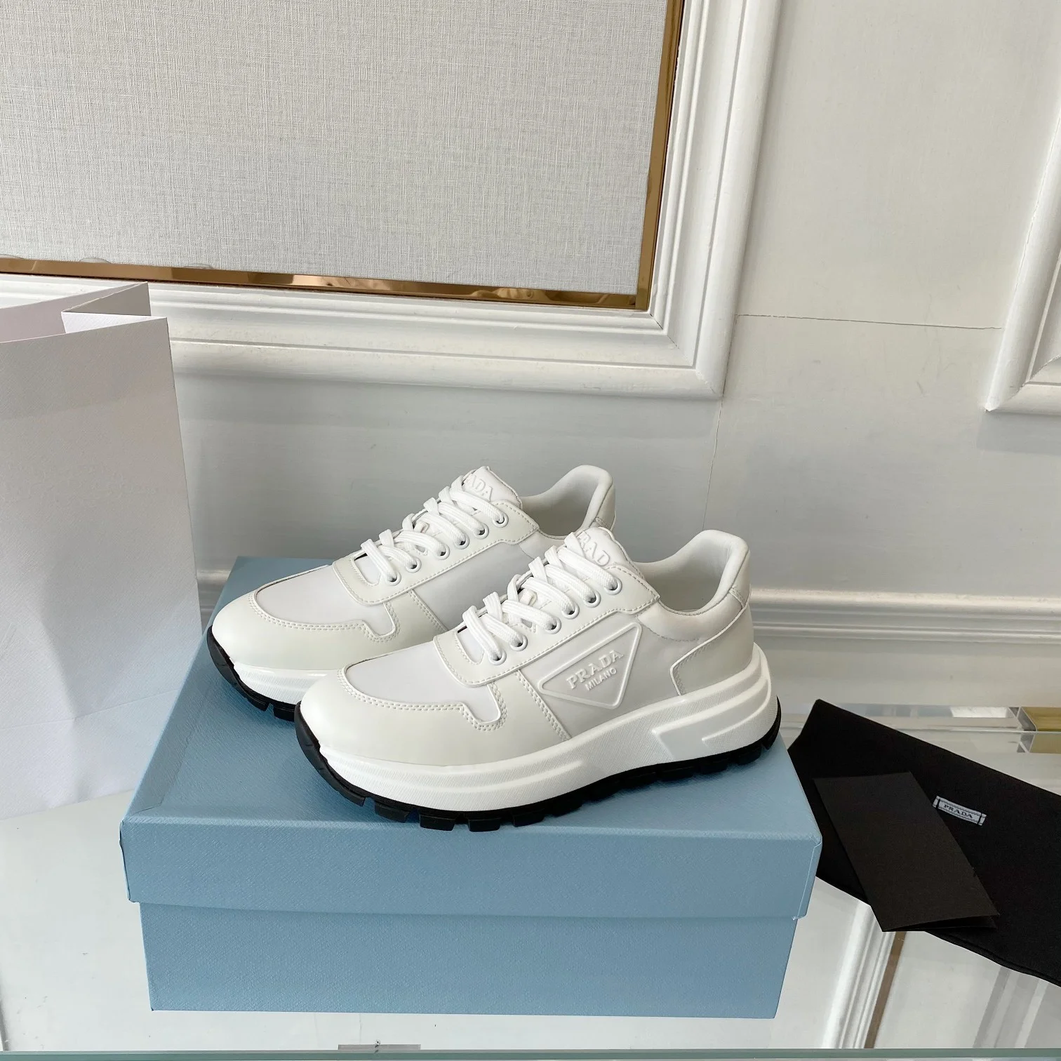 (1:1 replica) Prada Prax 01 Re-Nylon Gabardine Sneakers White For Women 1.8in/45mm PRD