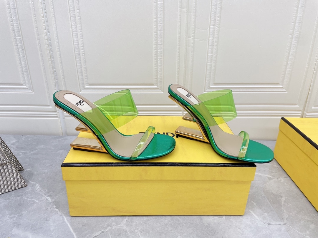 (1:1 replica) Fendi First Green Transparent High-Heeled Sandals For Women