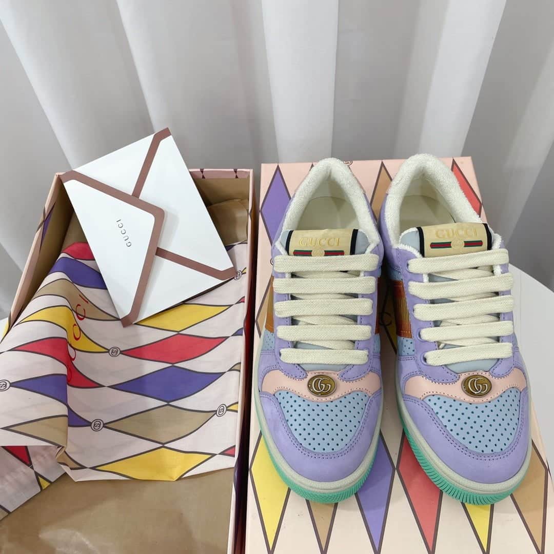 (1:1 replica) Gucci Women s Screener Sneaker Light Blue For Women GG