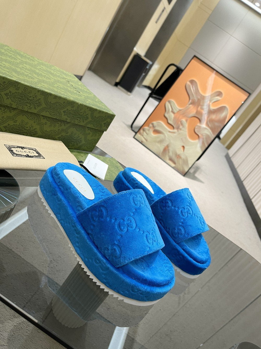 (1:1 replica) Gucci Women s GG Platform Sandal Blue For Women GG