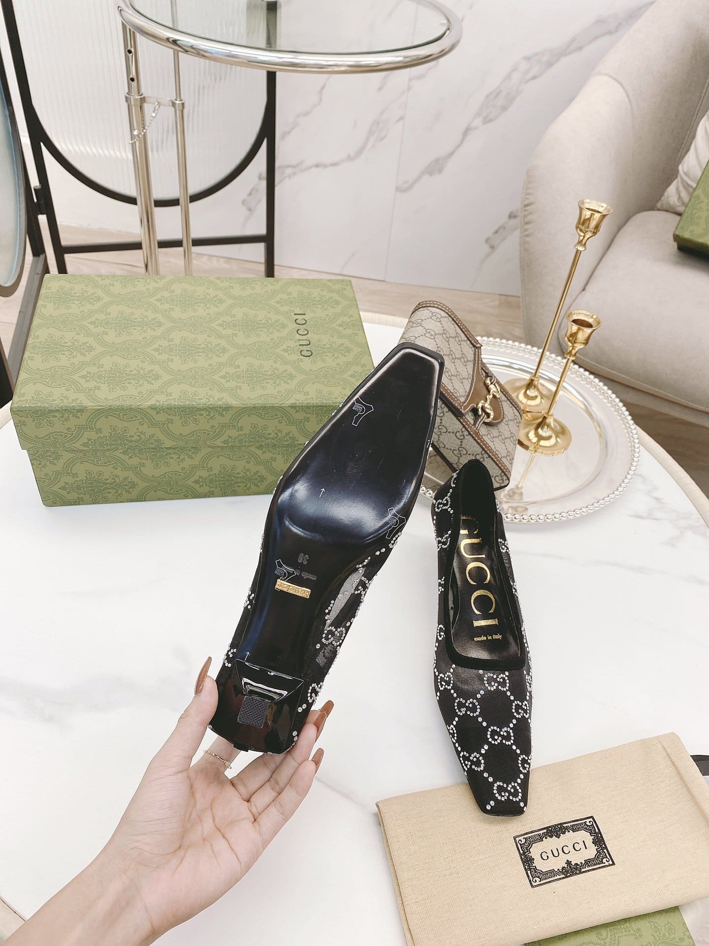 (1:1 replica) Gucci Women s Pump By Canvas Fabric Black For Women GG