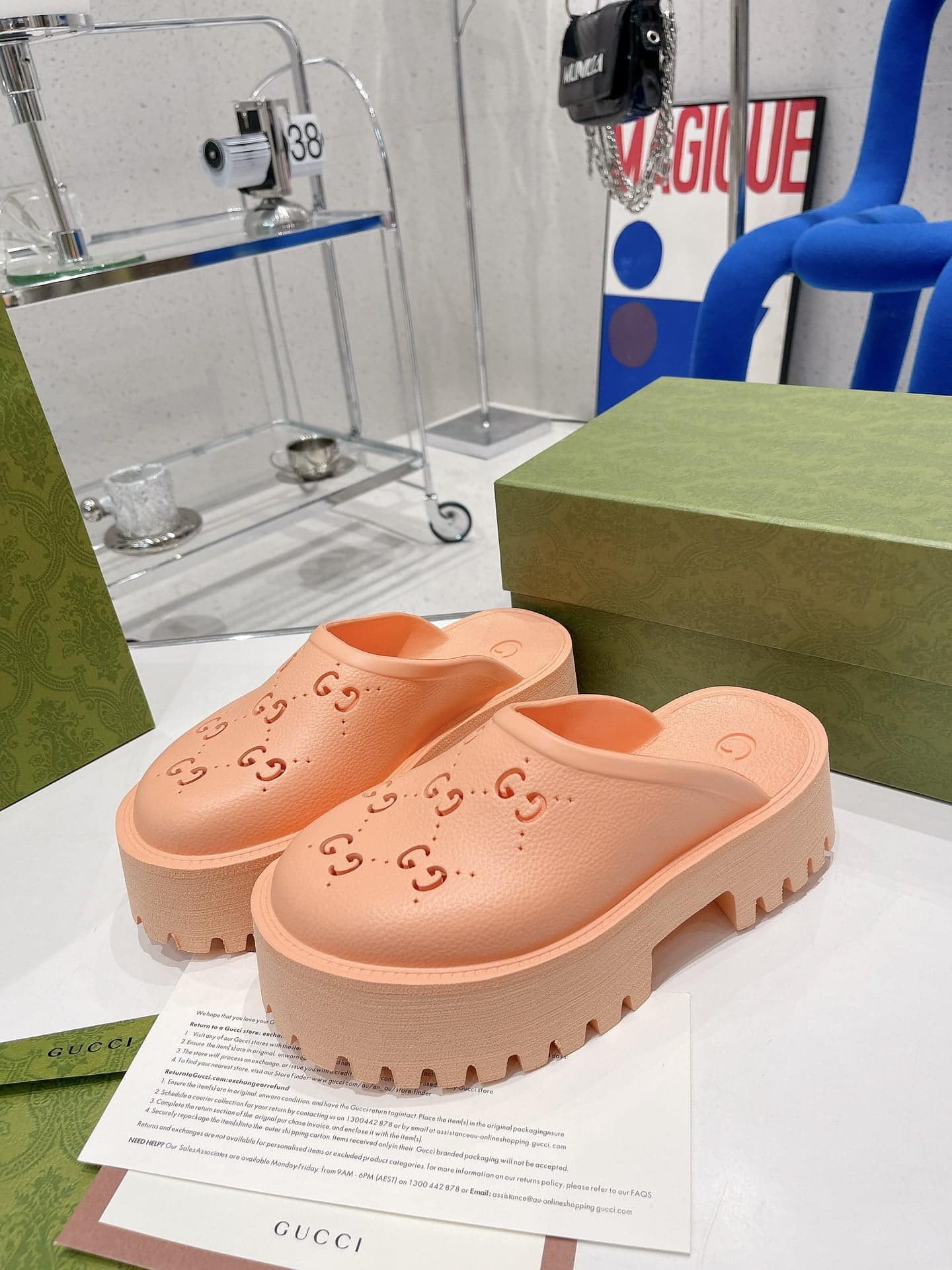 (1:1 replica) Gucci Women s Platform Perforated G Sandal Peach For Women GG 663577 JFB00 6707