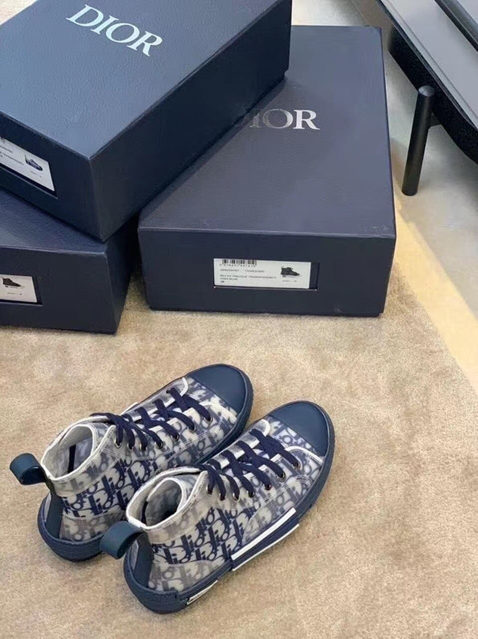 (1:1 replica) Christian Dior B23 High-Top Sneaker White/Blue Dior Oblique Canvas Blue For Women CD