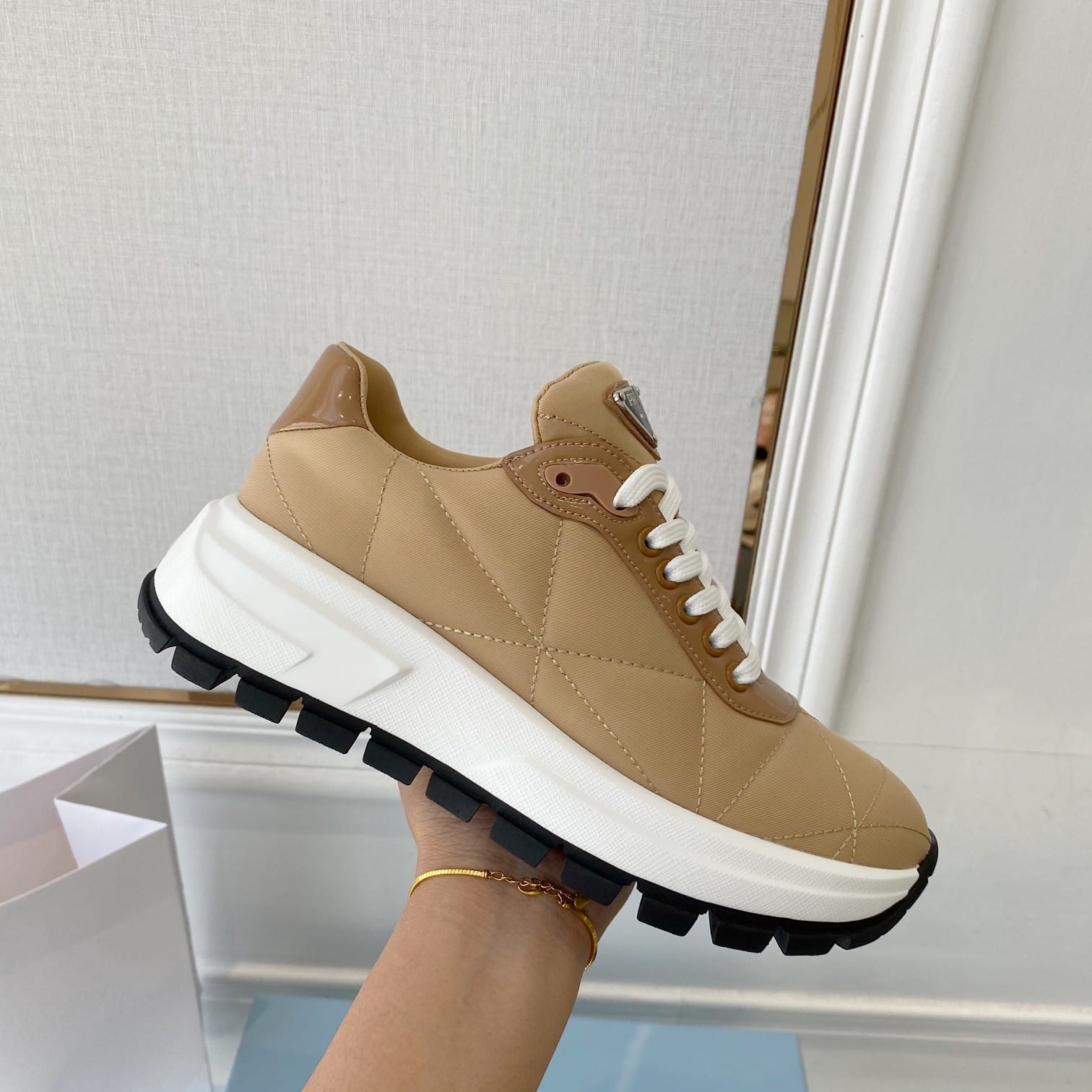 (1:1 replica) Prada Prax 01 Nylon Sneakers Brown For Women PRD