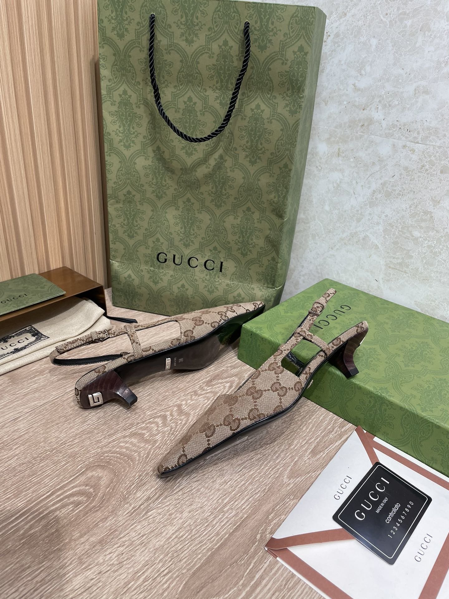 (1:1 replica) Gucci Women s GG lingback Pump By Supreme Canvas Fabric Brown For Women GG 693210