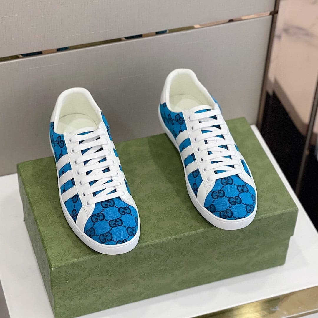 (1:1 replica) Gucci x Adidas Women s GG Sneakers Light Blue For Women 707861