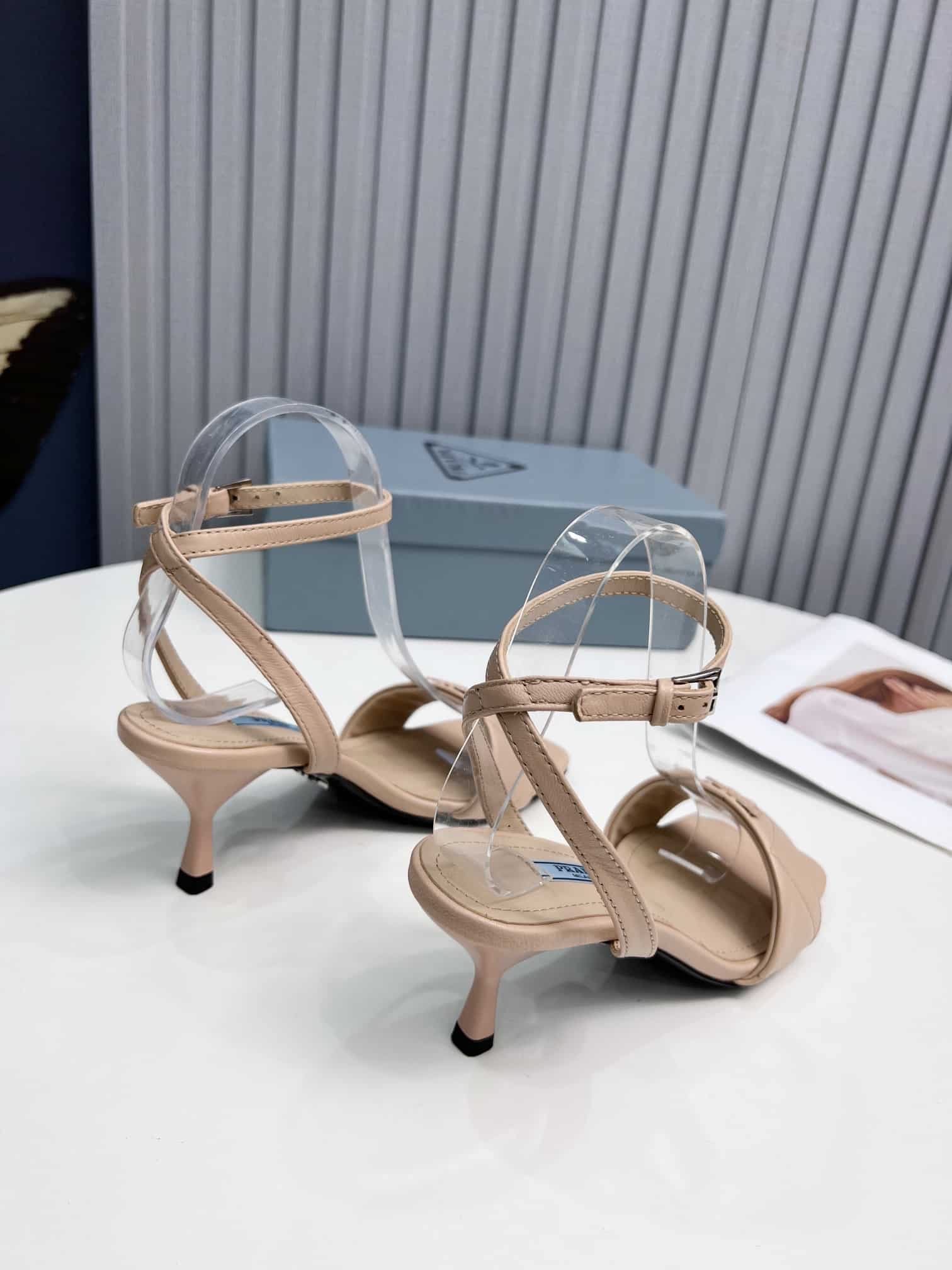 (1:1 replica) Prada Quilted Nappa Sandals Beige For Women 2.6in/65mm PRD